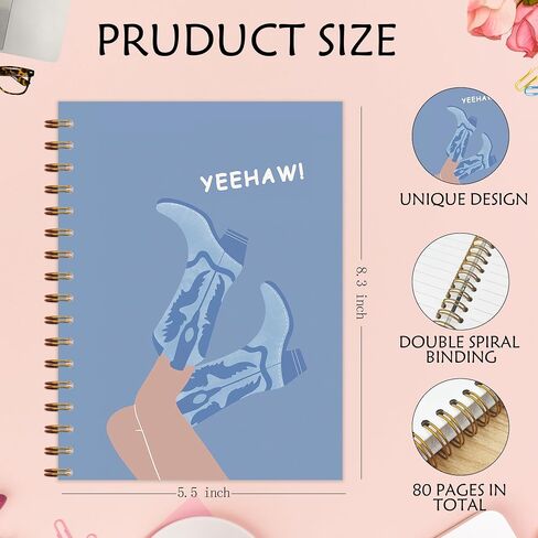 QNHIJ Trendy Blue Western Cowgirl Notebook 5.5x8.3 ، Preppy Blue Cowgirl Boots Journal ، Girly Preppy Journal ، Western Office Supplies ، Resthetic Notebooks for Women in Saudi Arabia