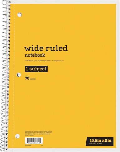 Just Basics® Spiral Notebook ، 8 "× 10-1/2" ، محكم واسع ، 70 ورقة ، أصفر in Saudi Arabia