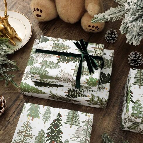 JarThenaAMCS Christmas Wrapping Paper -Mini Roll- 17Inch x 32.8Ft Forest Gift Wrap Paper Xmas Tree Art Paper for Wedding Birthday DIY Crafts in Saudi Arabia
