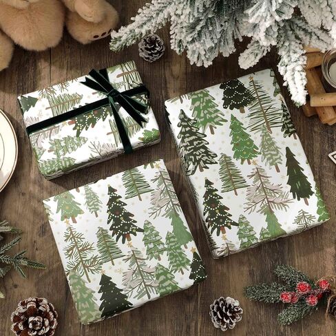 JarThenaAMCS Christmas Wrapping Paper -Mini Roll- 17Inch x 32.8Ft Forest Gift Wrap Paper Xmas Tree Art Paper for Wedding Birthday DIY Crafts in Saudi Arabia