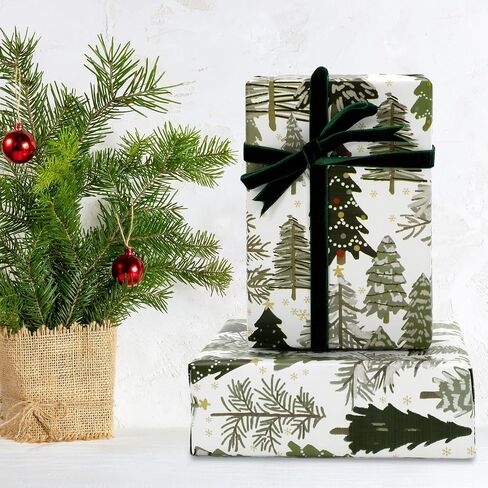 JarThenaAMCS Christmas Wrapping Paper -Mini Roll- 17Inch x 32.8Ft Forest Gift Wrap Paper Xmas Tree Art Paper for Wedding Birthday DIY Crafts in Saudi Arabia