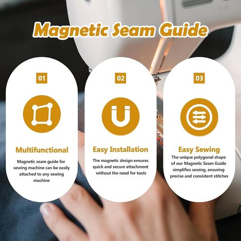 Upgraded Magnetic Seam Guide – Stainless Steel Roller Sewing Guide for Thick Fabrics & Curves, Fits Most Sewing Machines, Easy No-Tool Attachment in Saudi Arabia