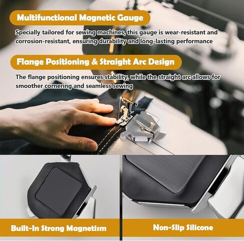 Upgraded Magnetic Seam Guide – Stainless Steel Roller Sewing Guide for Thick Fabrics & Curves, Fits Most Sewing Machines, Easy No-Tool Attachment in Saudi Arabia