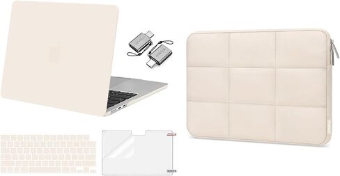 MOSISO Compatible with MacBook Air 13 inch Case 2025-2022 M4 A3240 M3 A3113 M2 A2681, Plastic Hard Shell&Keyboard Cover&Screen Film&Type C for MacBook Air 13.6 inch Case&Quilted Bag, Beige&Sand in Saudi Arabia
