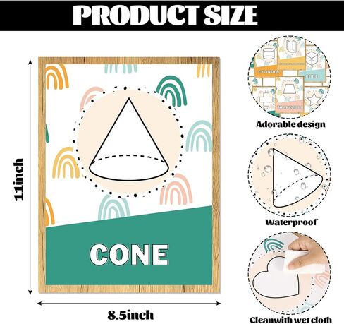 Fysuimu 14pcs Boho Rainbow Basic Fass Posters Early Learning Posters 2D و 3D Plassrame Poster Shapes Educations Chart for Preschool Ristergarten Nursery in Kuwait