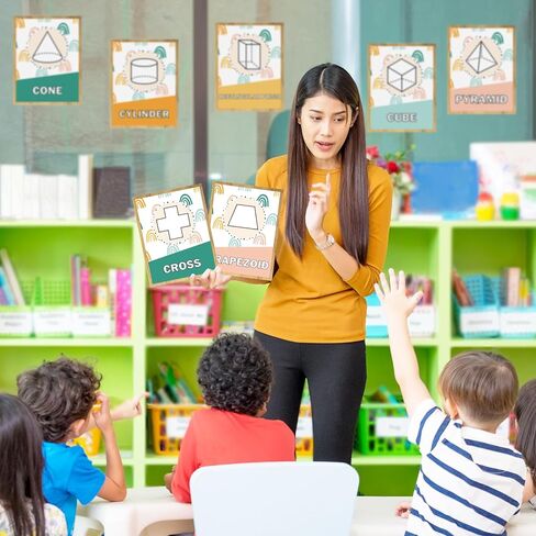 Fysuimu 14pcs Boho Rainbow Basic Fass Posters Early Learning Posters 2D و 3D Plassrame Poster Shapes Educations Chart for Preschool Ristergarten Nursery in Kuwait