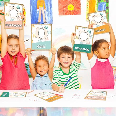 Fysuimu 14pcs Boho Rainbow Basic Fass Posters Early Learning Posters 2D و 3D Plassrame Poster Shapes Educations Chart for Preschool Ristergarten Nursery in Kuwait