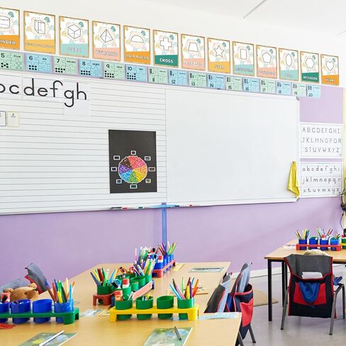 Fysuimu 14pcs Boho Rainbow Basic Fass Posters Early Learning Posters 2D و 3D Plassrame Poster Shapes Educations Chart for Preschool Ristergarten Nursery in Kuwait