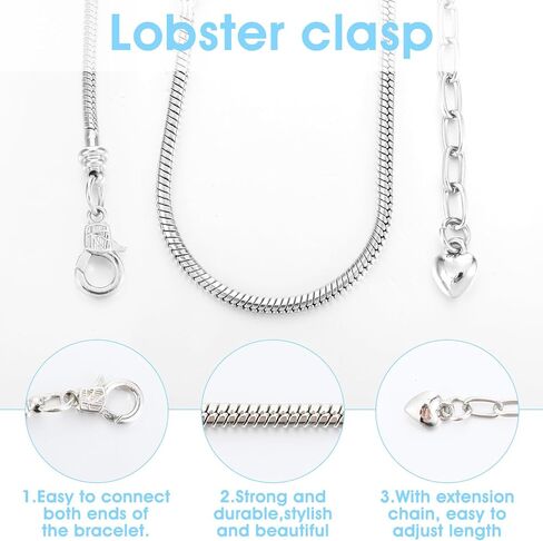 40 Pcs Snake Chain Charm Bracelet Adjustable Snake Charm Bracelet with Heart Lobster Clasp Extender Chain for Women Jewelry Making DIY Gifts Supplies in Saudi Arabia