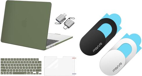 MOSISO Webcam Cover Slide 2 Pack&Compatible with MacBook Air 13 inch Case 2024-2022 M3 A3113 M2 A2681,Hard Shell&Keyboard Cover&Screen Film&Type C Adapter for MacBook Air 13.6 inch Case, Army Green in Saudi Arabia