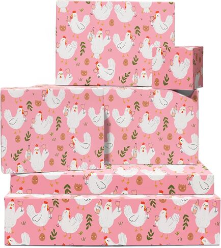 CENTRAL 23 Chicken Wrapping Paper - 6 Sheets Of Pink Gift Wrap For Women - Chickens Drinking Wine - Farm Animal - Funny Wrapping Paper Birthday Bridal Shower - Recyclable in Saudi Arabia
