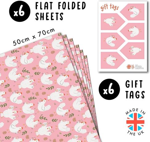 CENTRAL 23 Chicken Wrapping Paper - 6 Sheets Of Pink Gift Wrap For Women - Chickens Drinking Wine - Farm Animal - Funny Wrapping Paper Birthday Bridal Shower - Recyclable in Saudi Arabia