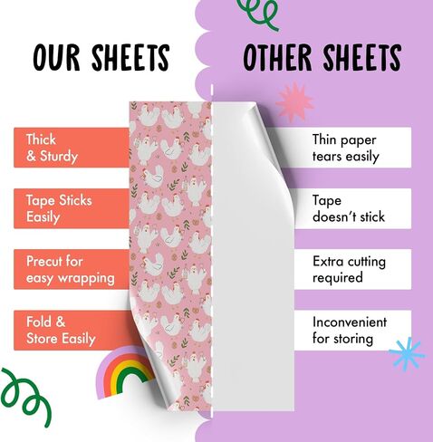 CENTRAL 23 Chicken Wrapping Paper - 6 Sheets Of Pink Gift Wrap For Women - Chickens Drinking Wine - Farm Animal - Funny Wrapping Paper Birthday Bridal Shower - Recyclable in Saudi Arabia