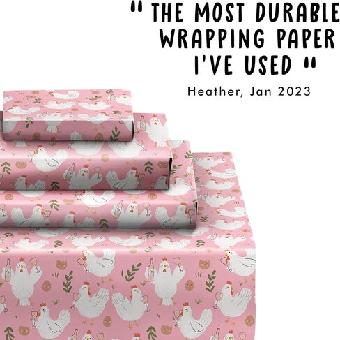 CENTRAL 23 Chicken Wrapping Paper - 6 Sheets Of Pink Gift Wrap For Women - Chickens Drinking Wine - Farm Animal - Funny Wrapping Paper Birthday Bridal Shower - Recyclable in Saudi Arabia