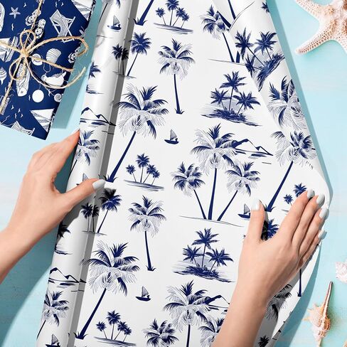 12 Sheets Nautical Gift Wrapping Paper 6 Design with Sailing Anchor Ropes Fish Seagulls Boats Lighthouses Striped Stars Palm Tree Pattern Pad for Birthdays,Weddings,Baby Showers & DIY Crafting 20 x 27 in Saudi Arabia
