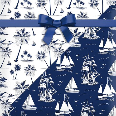 12 Sheets Nautical Gift Wrapping Paper 6 Design with Sailing Anchor Ropes Fish Seagulls Boats Lighthouses Striped Stars Palm Tree Pattern Pad for Birthdays,Weddings,Baby Showers & DIY Crafting 20 x 27 in Saudi Arabia