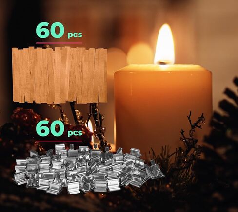 VViViD Wooden Candle Making Wicks, 60 pcs + Candle Core Stands, 60 pcs, in A Wax Melting Bag in Saudi Arabia
