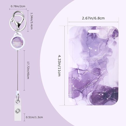Sliding ID Card Badge Holder with Retractable Badge Reel Carabiner Clip Fashionable Vertical Card Protector for Women Men Teacher Student Nurse,Purple in Saudi Arabia