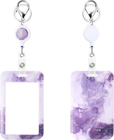 Sliding ID Card Badge Holder with Retractable Badge Reel Carabiner Clip Fashionable Vertical Card Protector for Women Men Teacher Student Nurse,Purple in Saudi Arabia