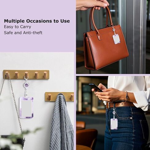 Sliding ID Card Badge Holder with Retractable Badge Reel Carabiner Clip Fashionable Vertical Card Protector for Women Men Teacher Student Nurse,Purple in Saudi Arabia