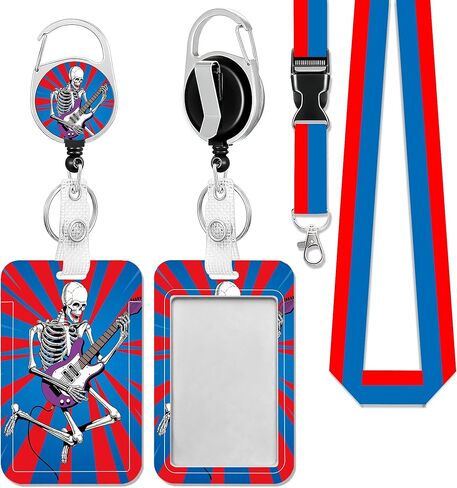 Badge Holder with Lanyard,Colorful Floral Mexican ID Name Badge Card Holder with Lanyard,Badge Reel Heavy Duty with Carabiner Clip,Nurse Teacher Office Gifts in Kuwait