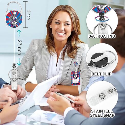 Badge Holder with Lanyard,Colorful Floral Mexican ID Name Badge Card Holder with Lanyard,Badge Reel Heavy Duty with Carabiner Clip,Nurse Teacher Office Gifts in Kuwait