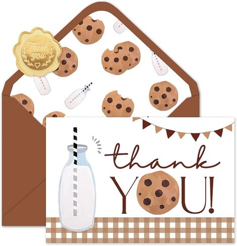 24 Pack Milk Cookie Thank You Cards Plaid Cookie Theme Greeting Cards with Envelopes Stickers Blank Note Card for Birthday Baby Shower Party Supplies, 4 x 6 Inch in Saudi Arabia
