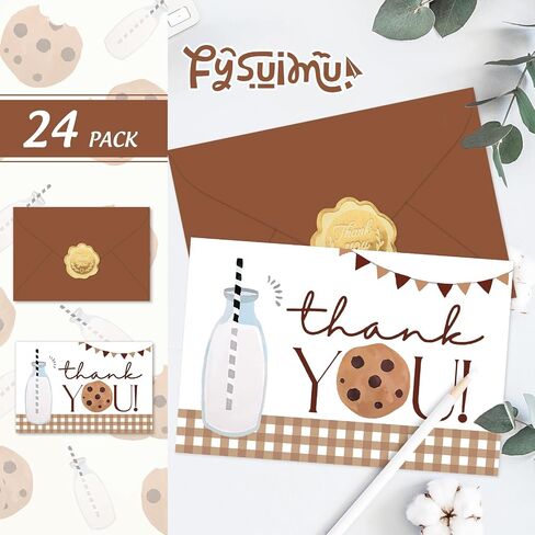 24 Pack Milk Cookie Thank You Cards Plaid Cookie Theme Greeting Cards with Envelopes Stickers Blank Note Card for Birthday Baby Shower Party Supplies, 4 x 6 Inch in Saudi Arabia