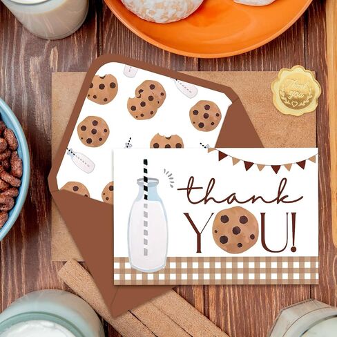 24 Pack Milk Cookie Thank You Cards Plaid Cookie Theme Greeting Cards with Envelopes Stickers Blank Note Card for Birthday Baby Shower Party Supplies, 4 x 6 Inch in Saudi Arabia