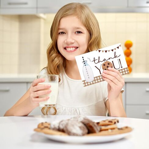 24 Pack Milk Cookie Thank You Cards Plaid Cookie Theme Greeting Cards with Envelopes Stickers Blank Note Card for Birthday Baby Shower Party Supplies, 4 x 6 Inch in Saudi Arabia