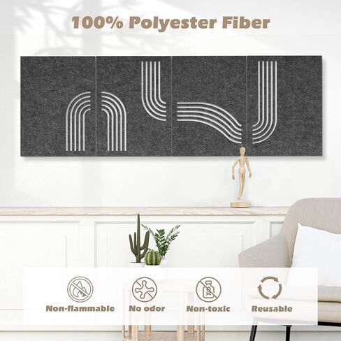 DOLLAR BOSS Acoustic Wall Panels 8 Pack 12" x 12" Wall Art Sound Proof Panels 3D Carving Decorative Sound Absorbing Panels for Walls for Recording Studio Office Home, Latte & Beige in Kuwait