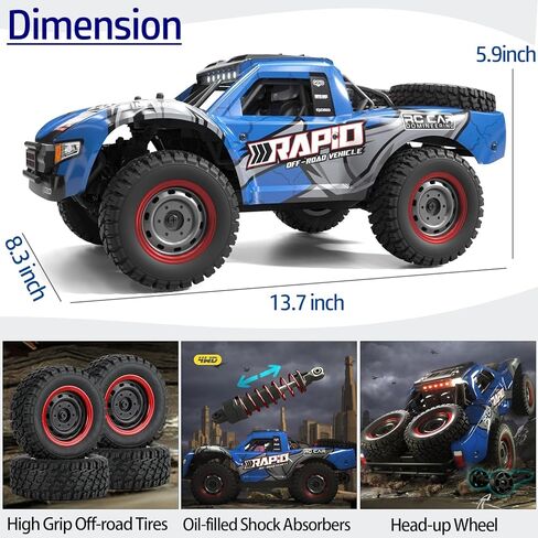 سيارات RC كبيرة بمقياس 1:16 بسرعة 50 كم/ساعة عالية السرعة ألعاب سيارات RC للأولاد سيارة تحكم عن بعد 2.4G 4WD شاحنة الوحش للطرق الوعرة (أحمر) in Kuwait