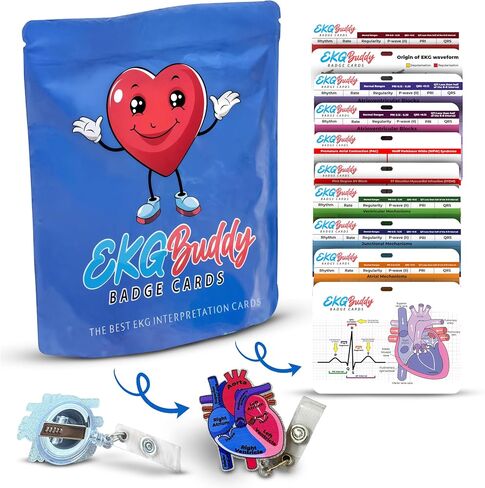 EKG Buddy's 5 Card Interpretation Badge Kit- Doubled Sided Nurse ECG Cards and Heart Phlebotomy Badge Reel for Rhythm Cheat Sheet, ACLS Medical Cardiac Reference and Nursing Student Gift Accessories in Saudi Arabia