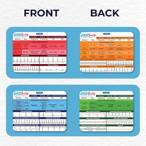 EKG Buddy's 5 Card Interpretation Badge Kit- Doubled Sided Nurse ECG Cards and Heart Phlebotomy Badge Reel for Rhythm Cheat Sheet, ACLS Medical Cardiac Reference and Nursing Student Gift Accessories in Saudi Arabia