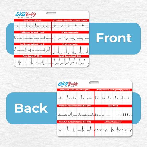EKG Buddy's 5 Card Interpretation Badge Kit- Doubled Sided Nurse ECG Cards and Heart Phlebotomy Badge Reel for Rhythm Cheat Sheet, ACLS Medical Cardiac Reference and Nursing Student Gift Accessories in Saudi Arabia