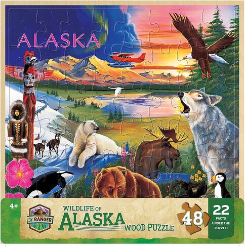 روائع 48 قطعة حقائق ممتعة أحجية Jigsaw للأطفال - Jr Ranger Alaska Wildlife Wood Puzzle - 12 "x12" in Saudi Arabia