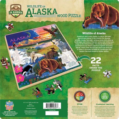 روائع 48 قطعة حقائق ممتعة أحجية Jigsaw للأطفال - Jr Ranger Alaska Wildlife Wood Puzzle - 12 "x12" in Saudi Arabia