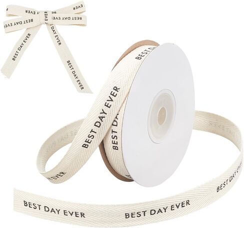 NBEADS Cotton Herringbone Tape Ribbon, 5/8 Inch×9.84 Yards Yay Ribbon Word Print Ribbon for Gift Wrapping Bowknot Making Birthday Christmas Decoration, Beige in Saudi Arabia