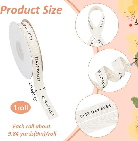 NBEADS Cotton Herringbone Tape Ribbon, 5/8 Inch×9.84 Yards Yay Ribbon Word Print Ribbon for Gift Wrapping Bowknot Making Birthday Christmas Decoration, Beige in Saudi Arabia