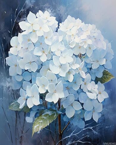 VNUIEHG Canvas DIY Oil Painting for Adults Beginner, Blue Hydrangea Snow Scene, Paint by Number Kits with Brushes and Acrylic Pigment, 40x50cm, Without Frame in Saudi Arabia