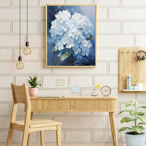 VNUIEHG Canvas DIY Oil Painting for Adults Beginner, Blue Hydrangea Snow Scene, Paint by Number Kits with Brushes and Acrylic Pigment, 40x50cm, Without Frame in Saudi Arabia