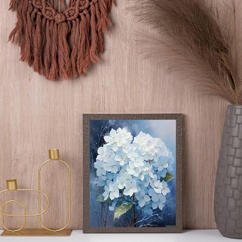 VNUIEHG Canvas DIY Oil Painting for Adults Beginner, Blue Hydrangea Snow Scene, Paint by Number Kits with Brushes and Acrylic Pigment, 40x50cm, Without Frame in Saudi Arabia