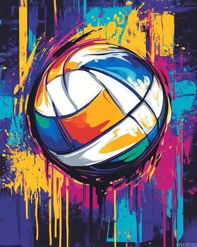 Sportiness Volleyball Paint by Numbers Colorful Graffiti Background Painting by Number for Adults Beginners DIY Painting on Canvas with Brushes Acrylic Paint Perfect for Gift 16x20 Inch（Without Frame） in Saudi Arabia