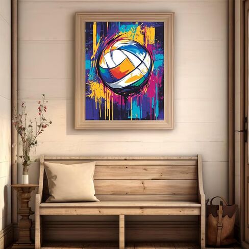 Sportiness Volleyball Paint by Numbers Colorful Graffiti Background Painting by Number for Adults Beginners DIY Painting on Canvas with Brushes Acrylic Paint Perfect for Gift 16x20 Inch（Without Frame） in Saudi Arabia