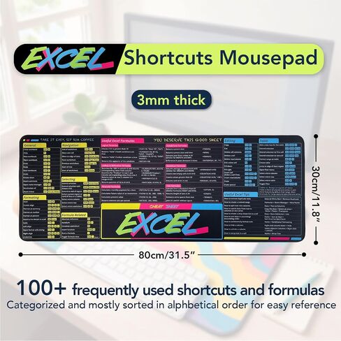 Excel Cheat Sheet Desk Desk ، وسادة فأر Excel كبيرة للمكتب مقاومة للمكاتب المكتبية مع حافة مخيط وقاعدة مضادة للانزلاق (ملونة) in Saudi Arabia