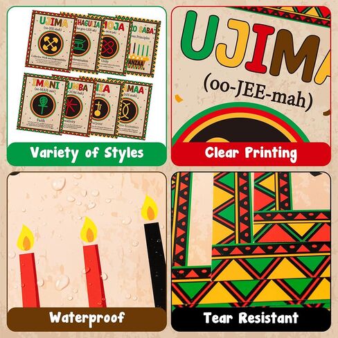 ملصق Watinc Kwanzaa مع سبعة مبادئ - 8pcs زخارف الفصول الدراسية الأمريكية الإفريقية ، مواد التعلم في دراسة Happy Kwanzaa Bulletin Decor in Saudi Arabia