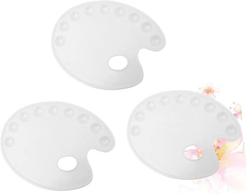 3PCS Art Paint Mixing Tray Portable Oval Palette Lightweight Paint Plate for Students Hobbyists and Artists for Watercolor in Saudi Arabia