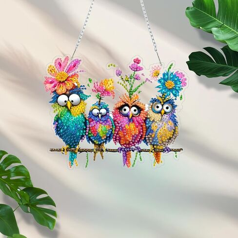 Diamond Art Kit for Adult, 5D Diamond Art Painting Window Pendants Home Garden Wall Hanging Kits Hanging Ornament, DIY Acrylic Double Sided Ornaments (Bird) in Kuwait