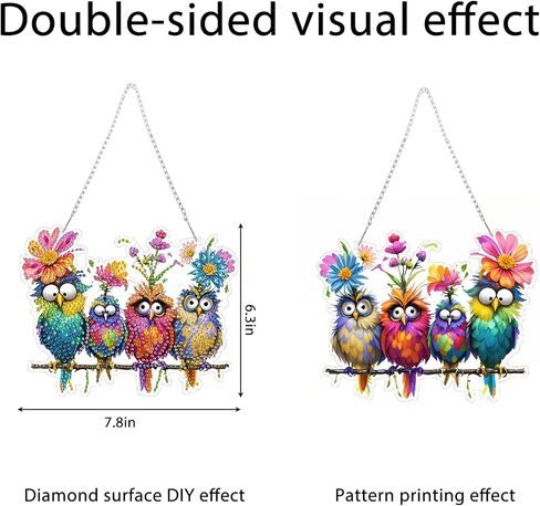 Diamond Art Kit for Adult, 5D Diamond Art Painting Window Pendants Home Garden Wall Hanging Kits Hanging Ornament, DIY Acrylic Double Sided Ornaments (Bird) in Kuwait