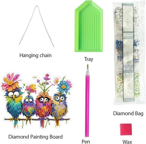 Diamond Art Kit for Adult, 5D Diamond Art Painting Window Pendants Home Garden Wall Hanging Kits Hanging Ornament, DIY Acrylic Double Sided Ornaments (Bird) in Kuwait